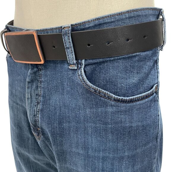 Sun And Stone Black Leather Belt Copper Buckle Western Cowboycore Vintage Style - Picture 3 of 8